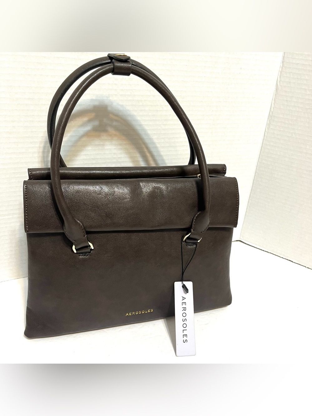 Dark Brown Vegan Leather Top-Handle Satchel Crossbody Strap Gold Hardware Sample